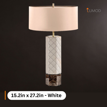 Luluah | Elegant White Shallow Drum Bedside Lamp