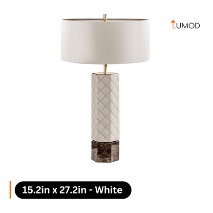 Luluah | Elegant White Shallow Drum Bedside Lamp