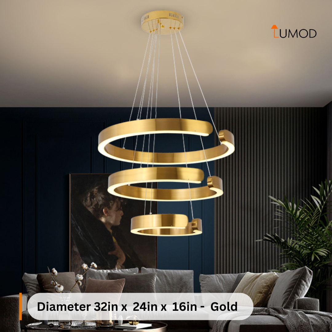 Isabella | Sleek Gold LED Hanging Rings Chandelier